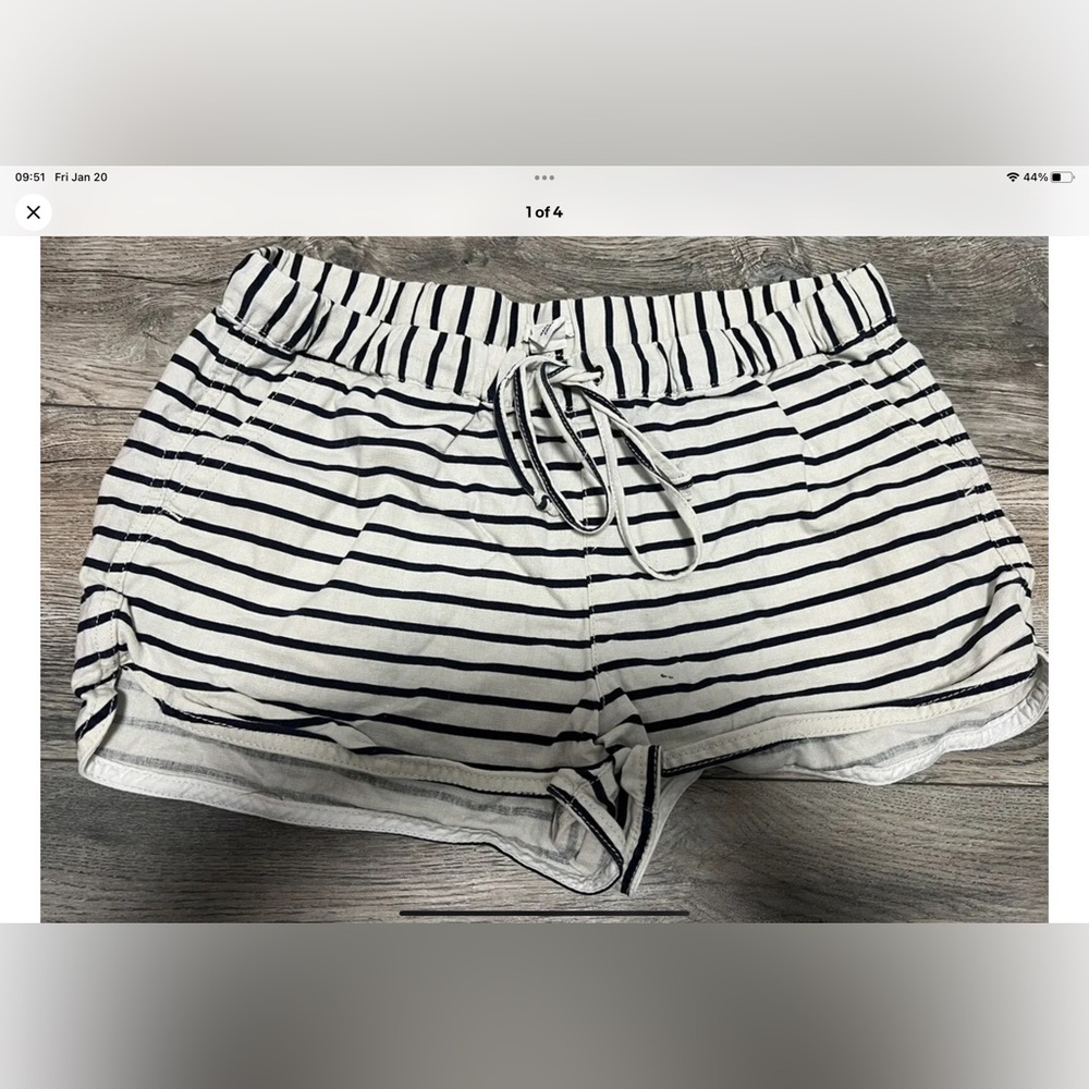 J.CREW Linen Shorts Size Small Tie Waist Blue & White‎ Striped Women's Beachy